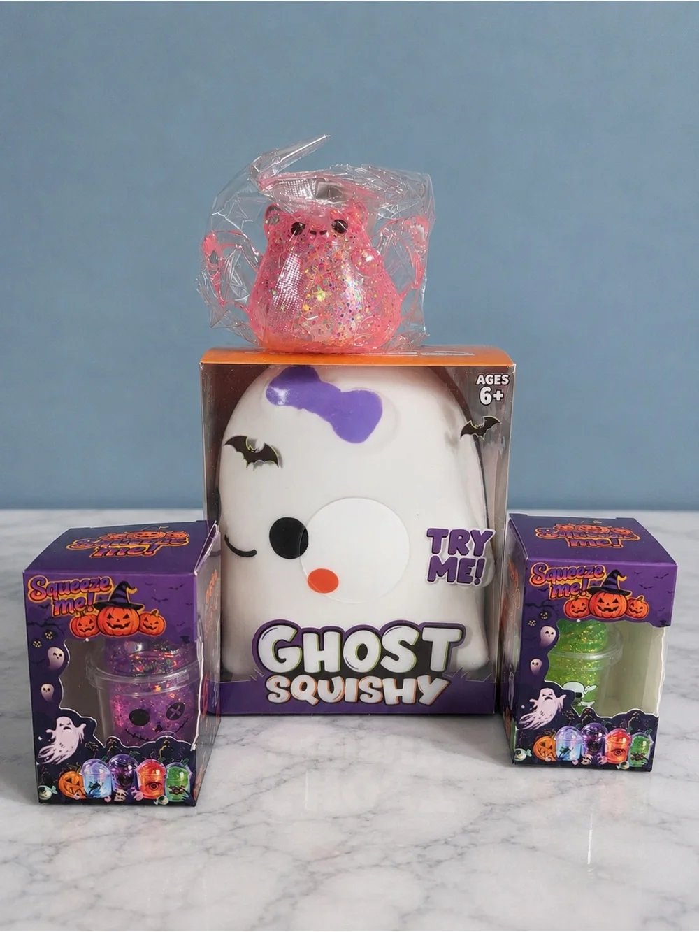 Halloween Bundle Ghost Squishy, Starbucks style mini cups & 1 mystery box bat